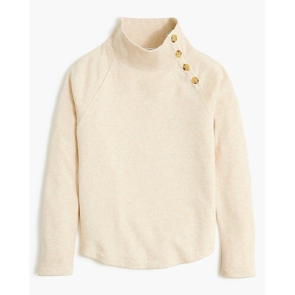 J.Crew Factory Beige Button Collar Fleece Sweatshirt Pullover Size M - Picture 2 of 8